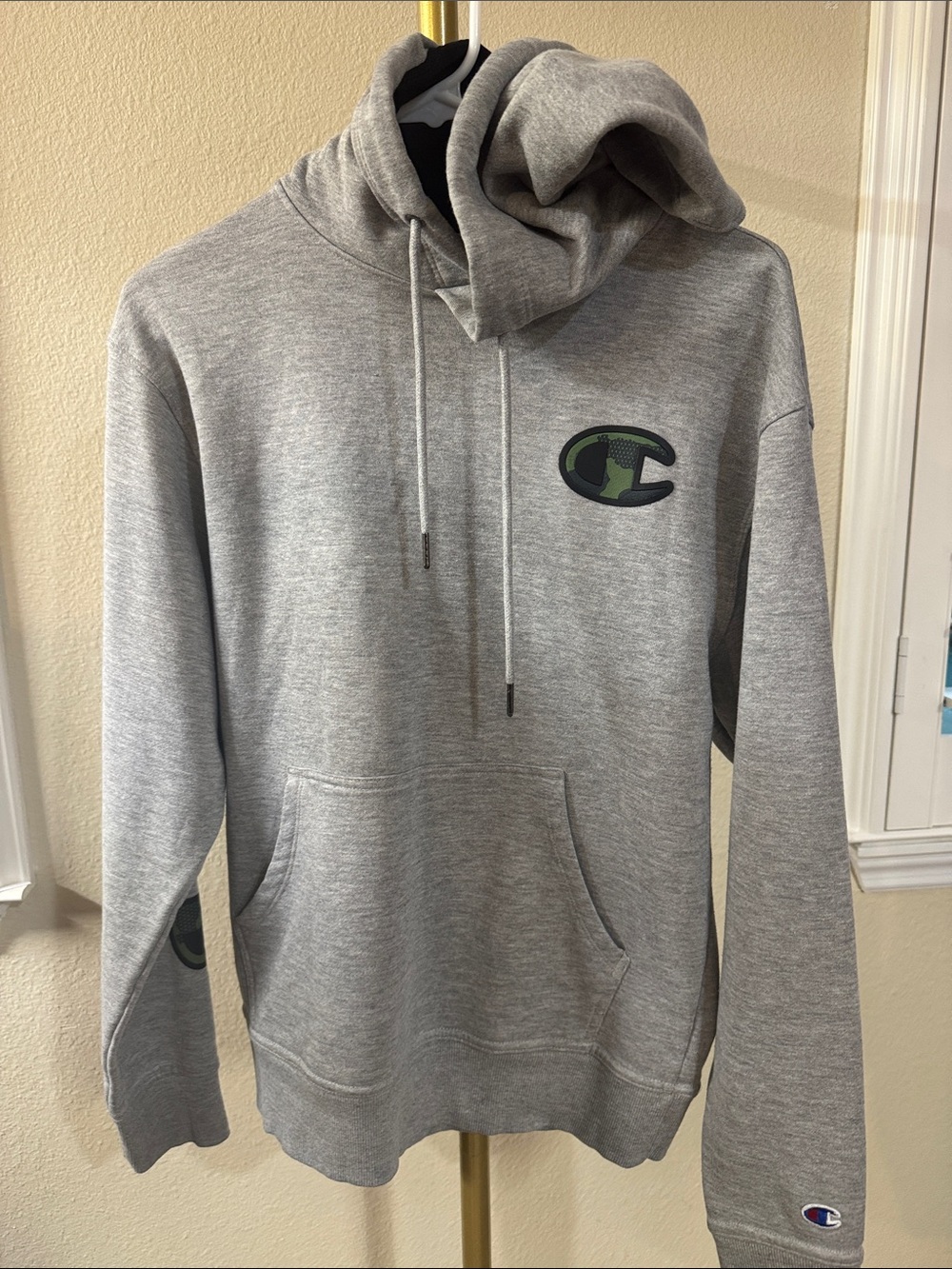 Champion Gray Pullover Hoodie with Green-Accented Logo